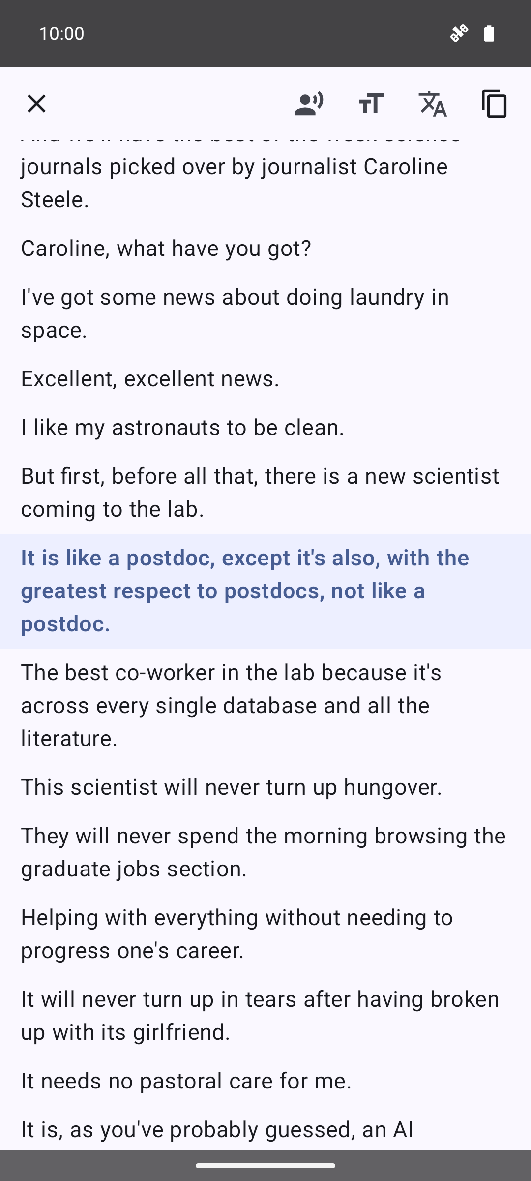 Transcript with the spoken sentence highlighted
